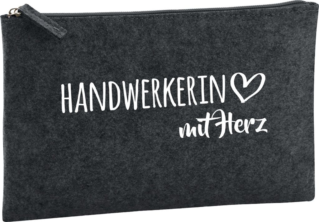 Huuraa Kulturbeutel Handwerkerin mit Herz 1 Liter Charcoal Filz Kosmetiktasche Geschenkidee