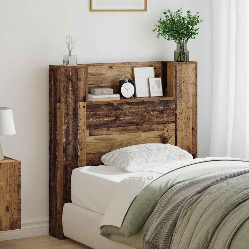 "Schlussverkauf" Bettkopfteil 1 pc - Einfache Montage - mit Regal Altholz 100x15x103,5 cm Holzwerkstoff C11119