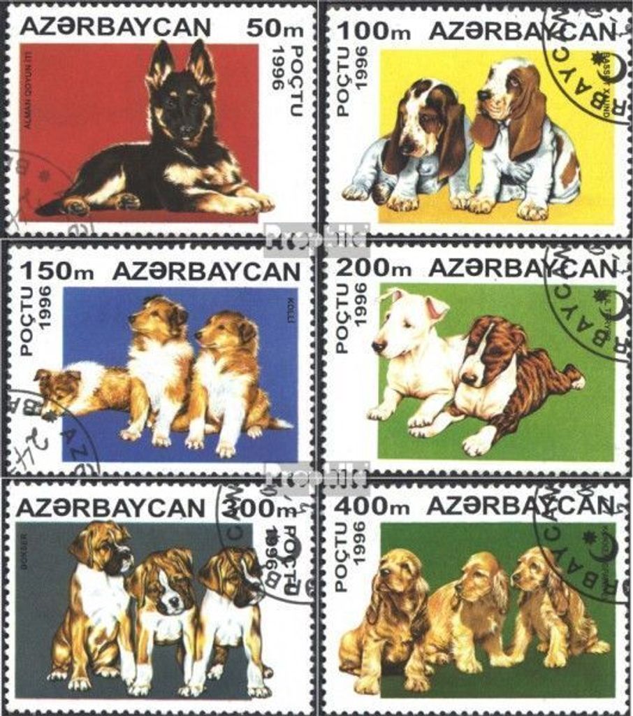 Briefmarken Aserbaidschan 1996 Mi 306-311 (kompl.Ausg.) gestempelt Hundewelpen
