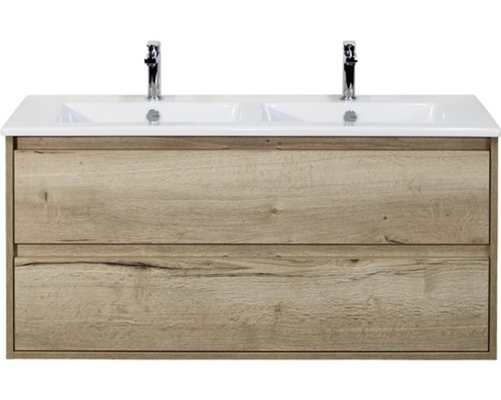 Doppelwaschbecken mit Unterschrank Sanox PORTO BxHxT 121x57x51 cm Frontfarbe eiche natur 84719227