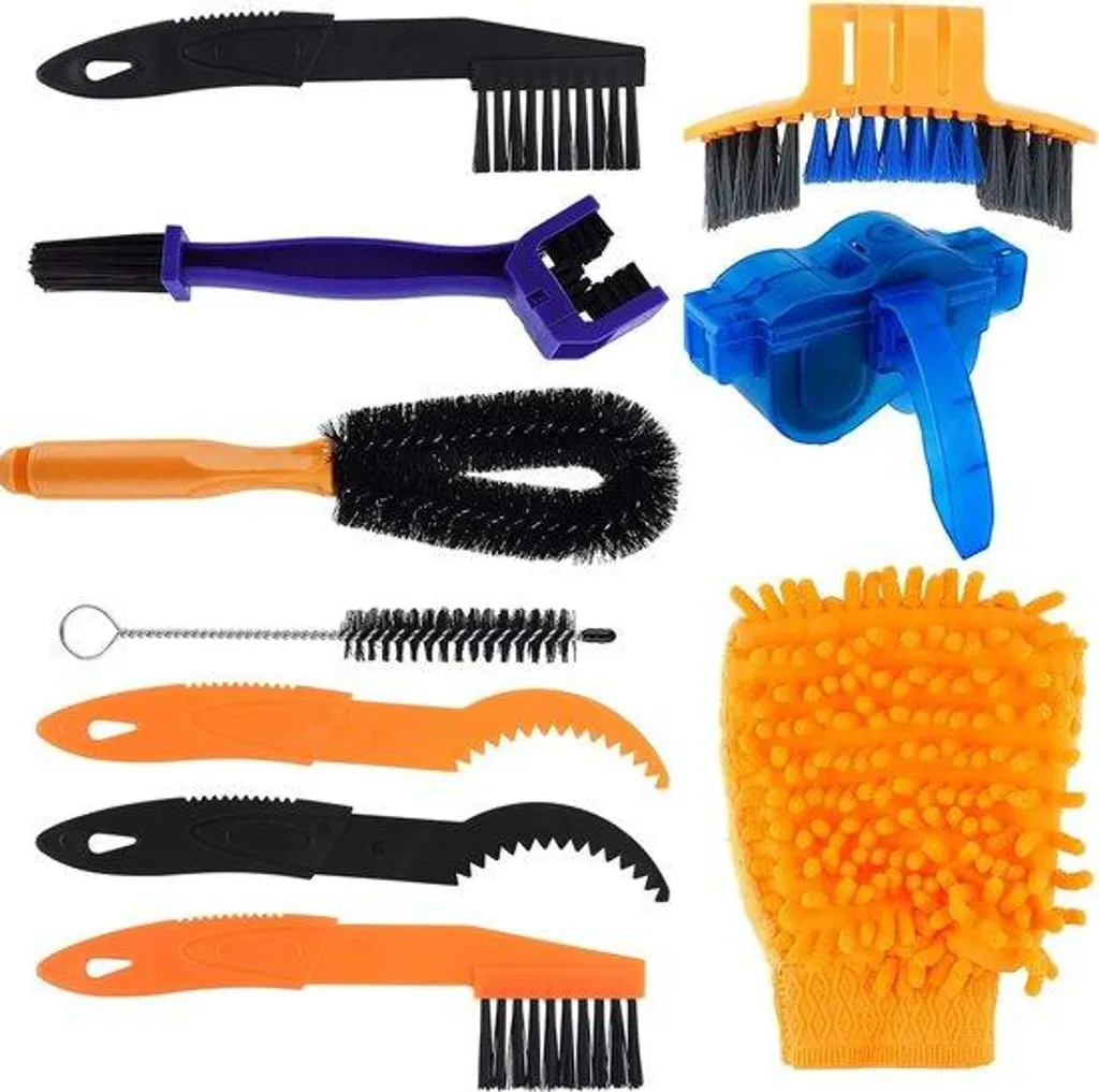 Kit de nettoyage vélo 10 pièces complet pour entretien chaîne et cadre