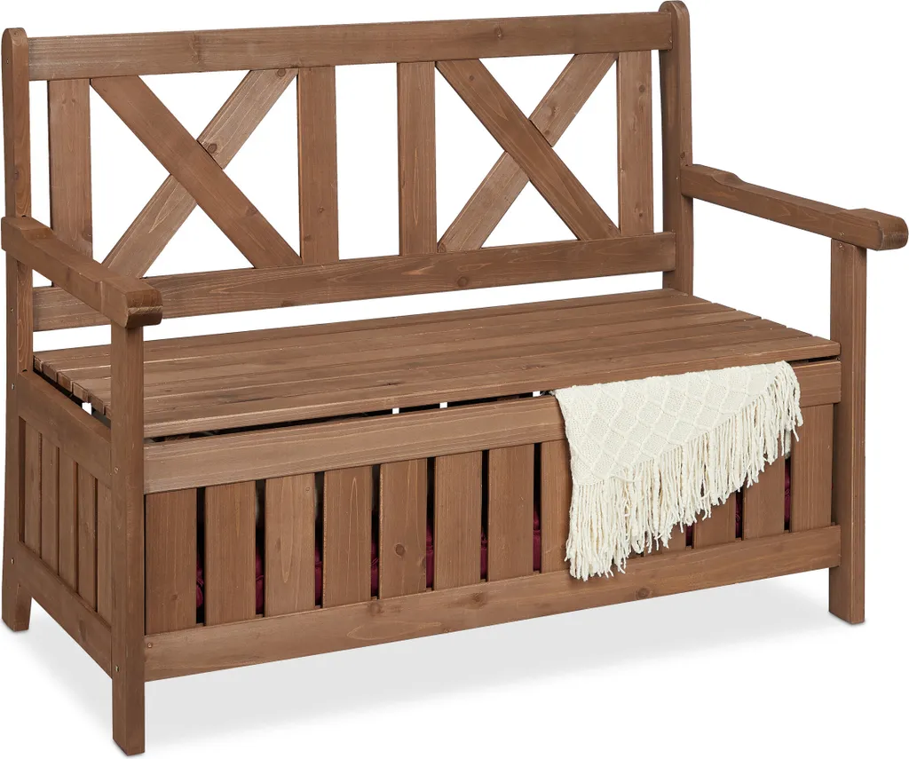 Relaxdays Banc de Jardin avec Coffre de Rangement Intégré en Bois Noir
