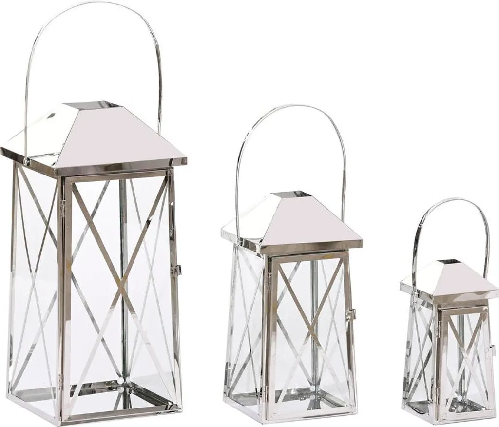 Lanterne d'Intérieur Chic en Cristal et Acier Argenté pour Salon - 3 pcs