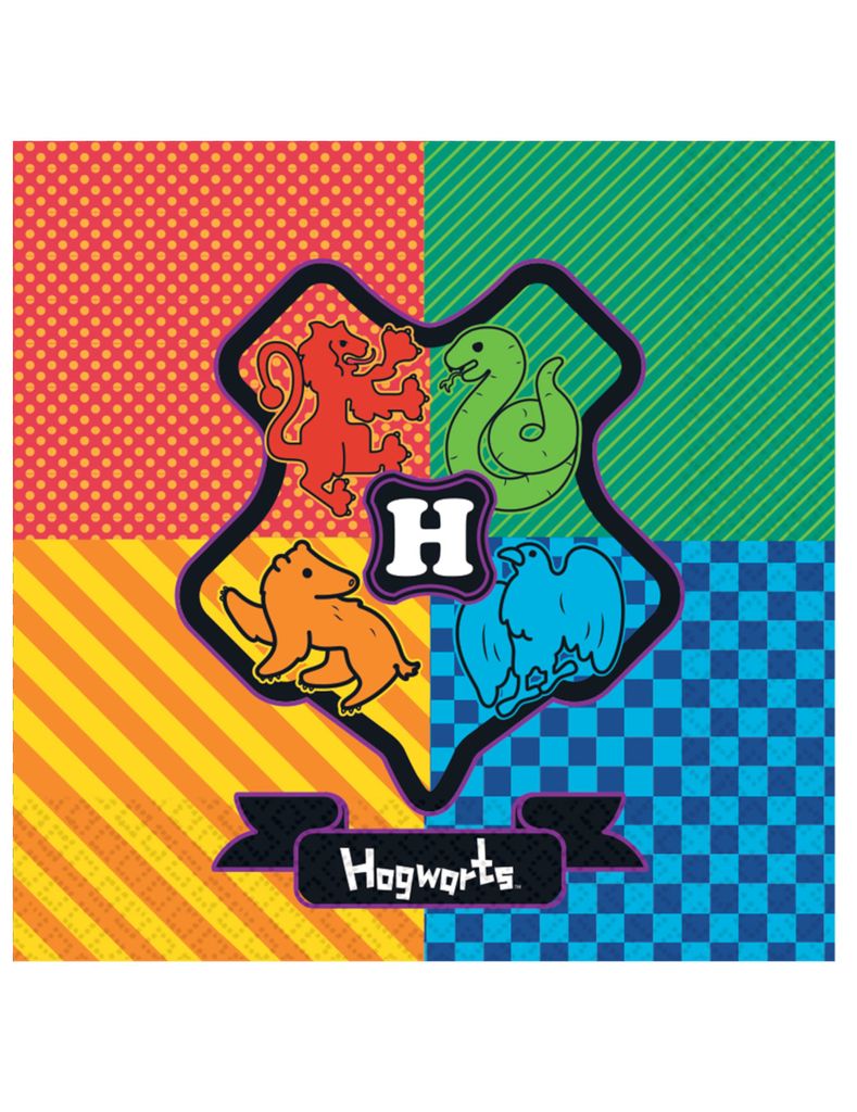 Tovaglioli Di Carta Harry Potter – 16 Pezzi, 33x33 Cm, Con Stemmi Delle Case Di Hogwarts, Per Feste