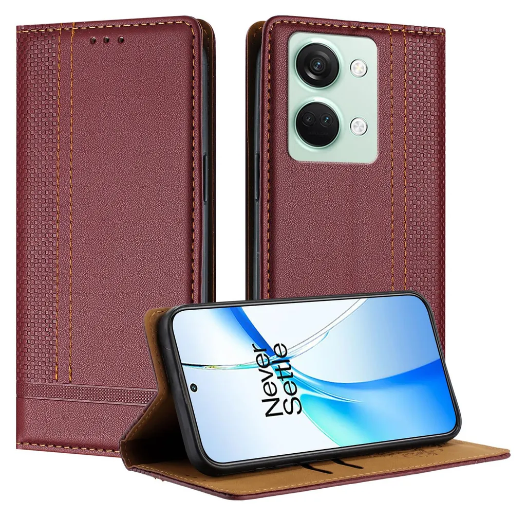 OnePlus Nord 3 Cover Pelle Rosso Scuro | Accessorio Trendy con Stand