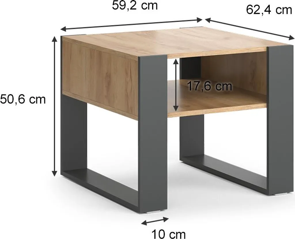 Petite table basse anthracite Vicco 59.2x50.6cm, finition mate durable - 7