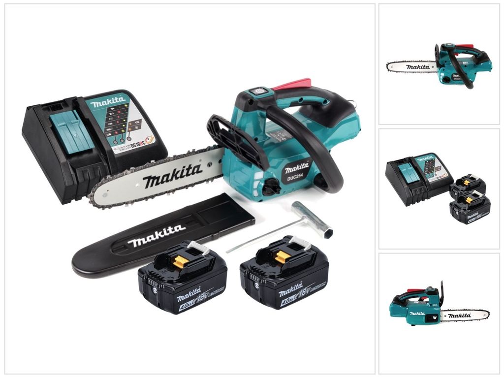 Makita DUC 254 RM Akku Kettensäge 18 V 25 cm Brushless + 2x Akku 4,0 Ah + Ladegerät