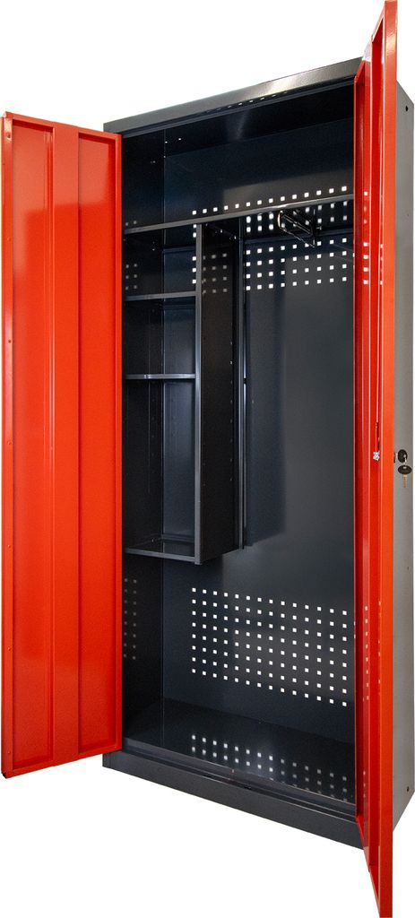 Motorradschrank Owl mit 3 Staufächer & 1 Fachboden | HxBxT 192x80x37cm | Stahl | Anthrazitgrau/Rot