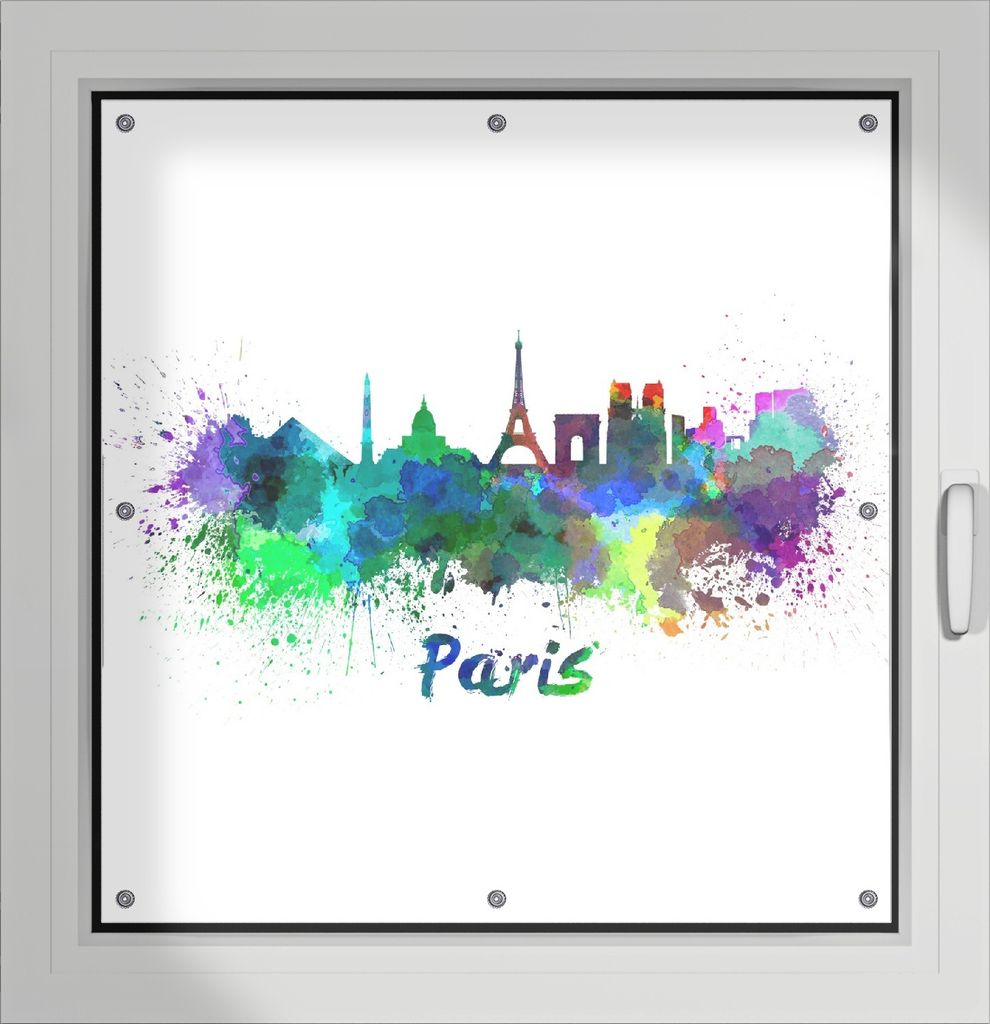 Wallario Lichtschutzbild, Dekorativer Sichtschutz Sonnenschutz 96 x 100 cm mit Motiv: Städte als Aquarell - Skyline von Paris - Verdunklung ohne B...