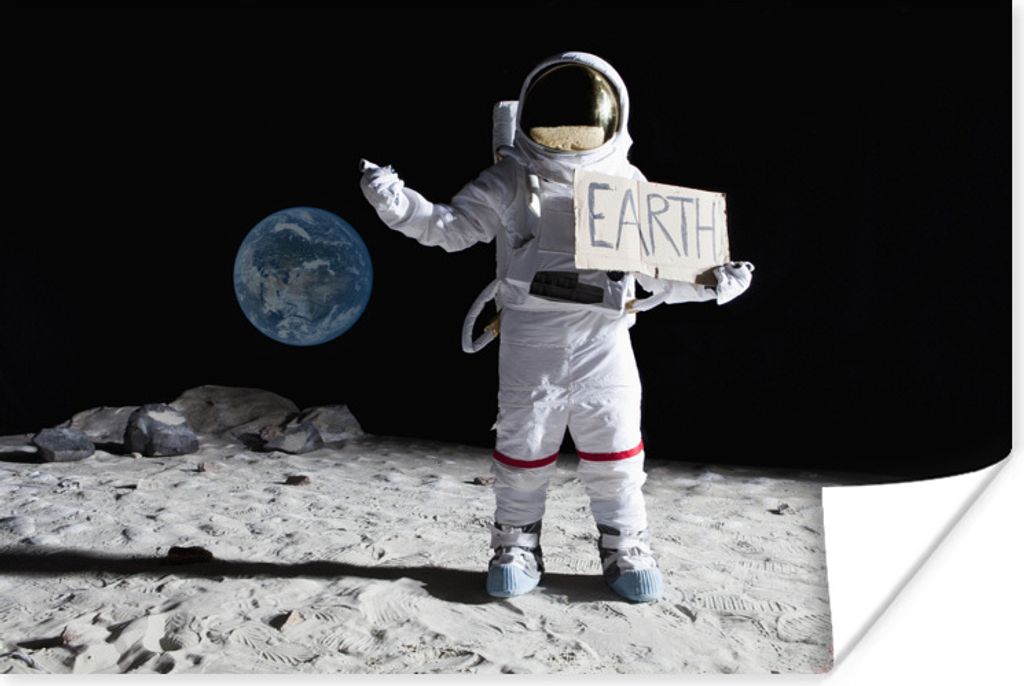 MuchoWow Poster Astronaut - Erde - Mond 90x60 cm - Schlafzimmer