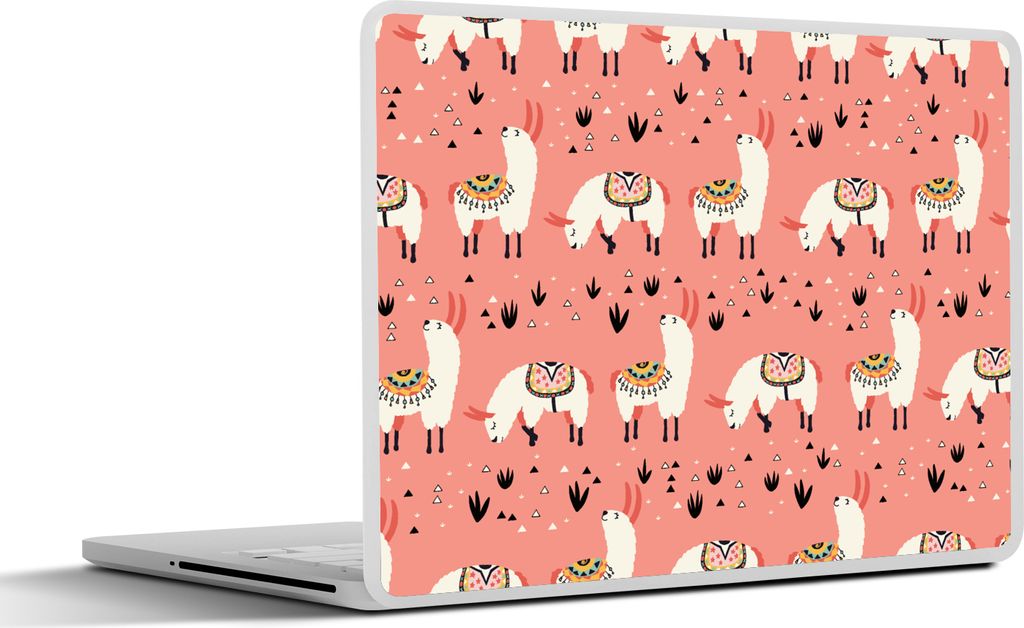 MuchoWow Laptop Aufkleber Sticker Cover Lama - Kinder - Rosa - Muster 30x21 cm - Sticker für Laptop - Selbstklebend