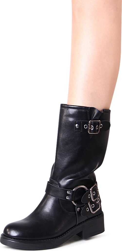 topschuhe24 2932 Damen Stiefeletten Waden Stiefel Biker Boots, Farbe:Schwarz, Größe:38 EU