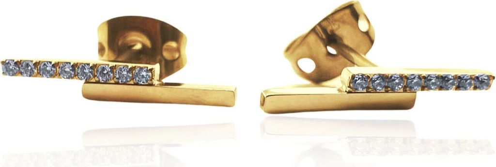 Titan Ohrringe Ohrstecker Balken in verschiedenen Farben mit Kristallen Farbe - Gelbgoldfarben