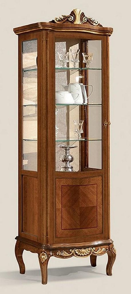 Casa Padrino Luxus Barock Vitrine Braun / Gold - Prunkvoller Barock Vitrinenschrank mit Glastür und 3 Glasregalen - Barock Möbel - Luxus Qualitä...