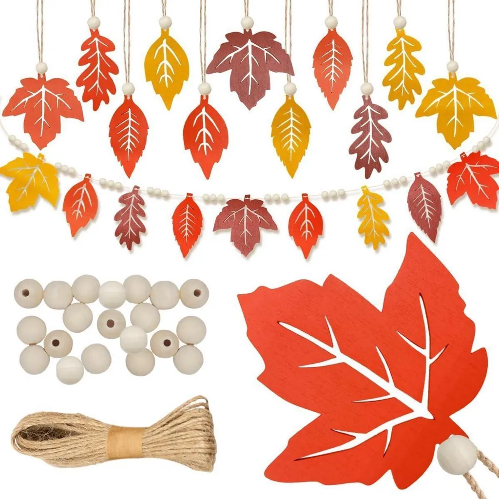 Guirlande Automne pour Déco Maison - Set 16 Suspensions Érable Bois