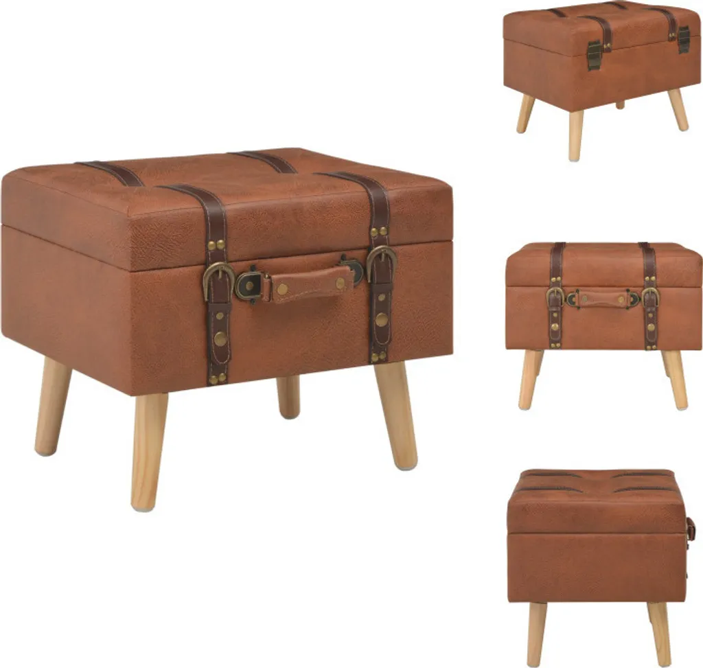 Pouf coffre de rangement carré en cuir synthétique marron clair 40 cm