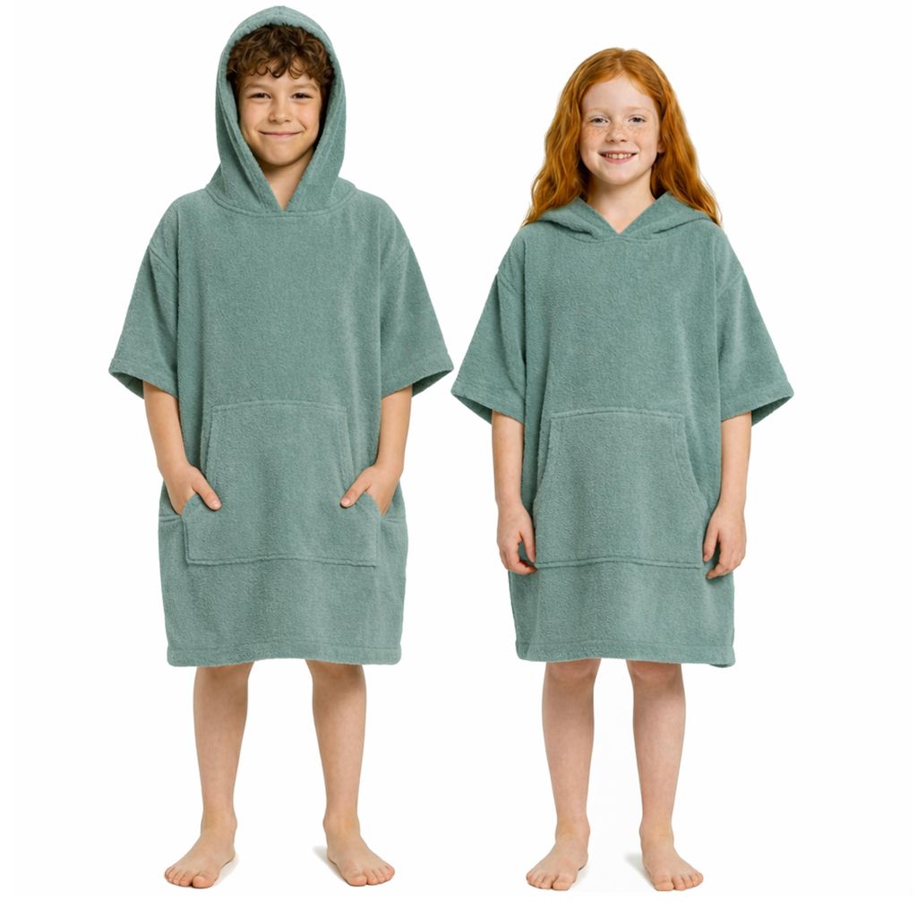 Frottee Badeponcho Kinder Mädchen Jungen 100% Baumwolle Bademantel Surfponcho Handtuchponcho Ponchos Jade 10-13 Jahre (140-158)