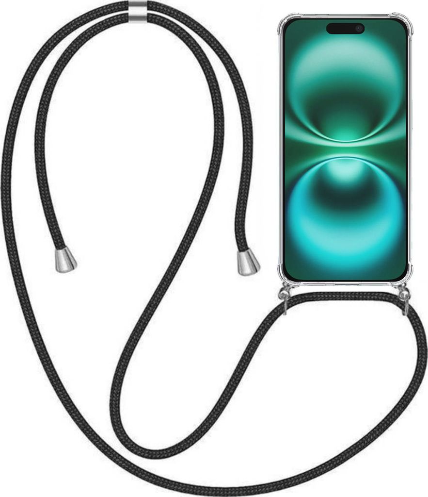 Handyhülle für iPhone 16 Plus mit Kordel und Bumper - TPU Backcover stoßfest mit Lanyard - Smartphonics