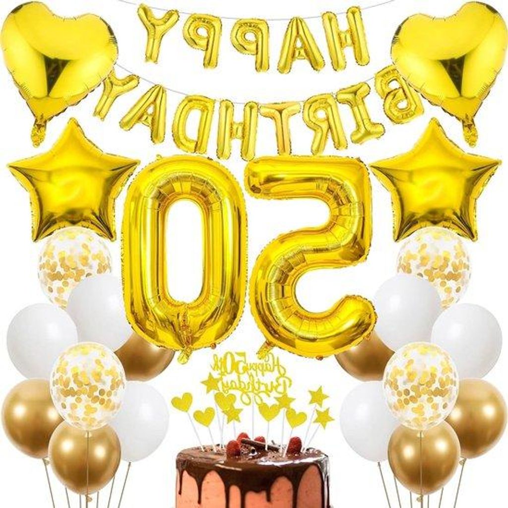Goldene Geburtstagsdekoration 50 Jahre - Goldene Geburtstagstorte Dekoration - Männer Geburtstag Dekoration Gold - 50 Geburtstag Männer Frauen Ge...