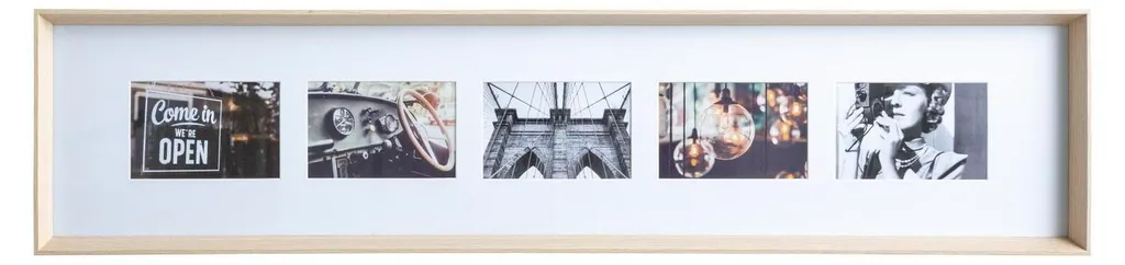 Cadre pour 5 photos AXEL beige 22 x 97 cm - Pêle-mêle mural bois