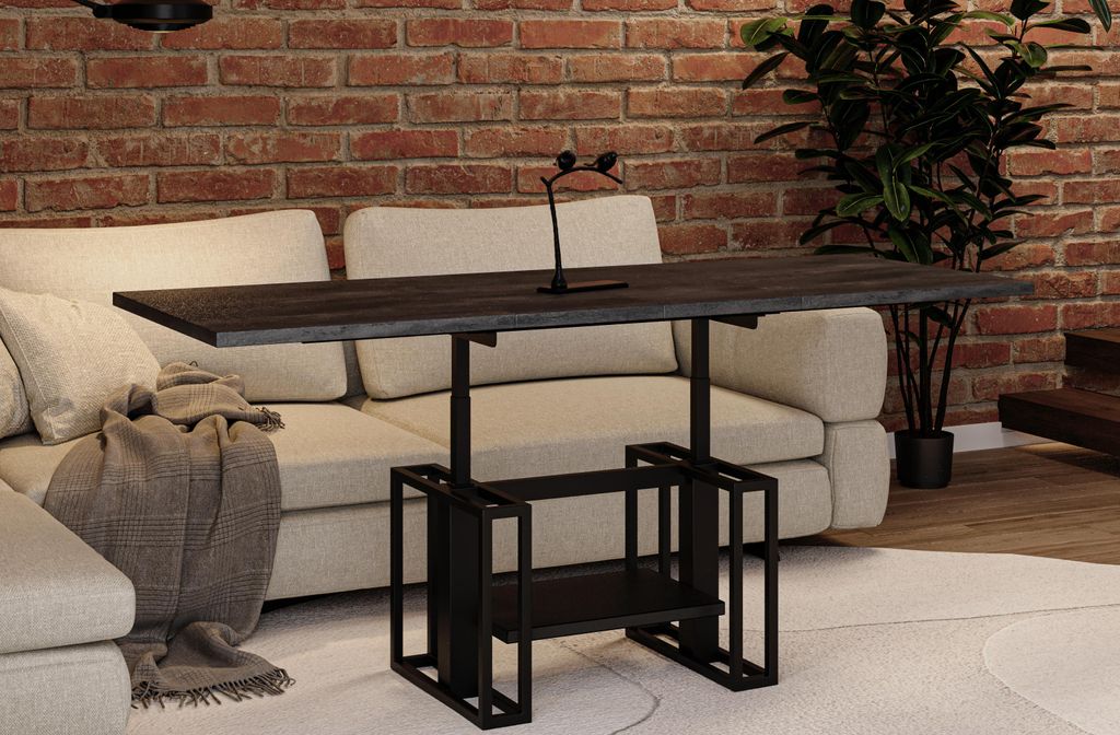 ENDO-Möbel Couchtisch Victoria, ausziehbar 110-170cm und höhenverstellbar (Beton Dunkel)