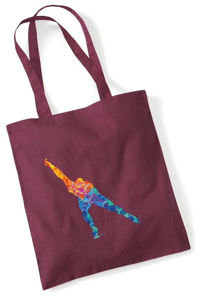 Huuraa Jutebeutel Eisschnelllauf bunte Silhouette 10 Liter Burgundy Baumwolle Tasche Geschenkidee