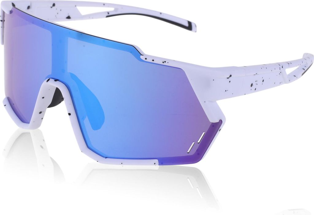 1 Stk Motorradbrille Tri-Acetyl Cellulos PC Outdoor Sportsonnenbrille für Motocross Dirt Bike ATV Blaue Linse Weißer Rahmen mit Schwarzen Punkten