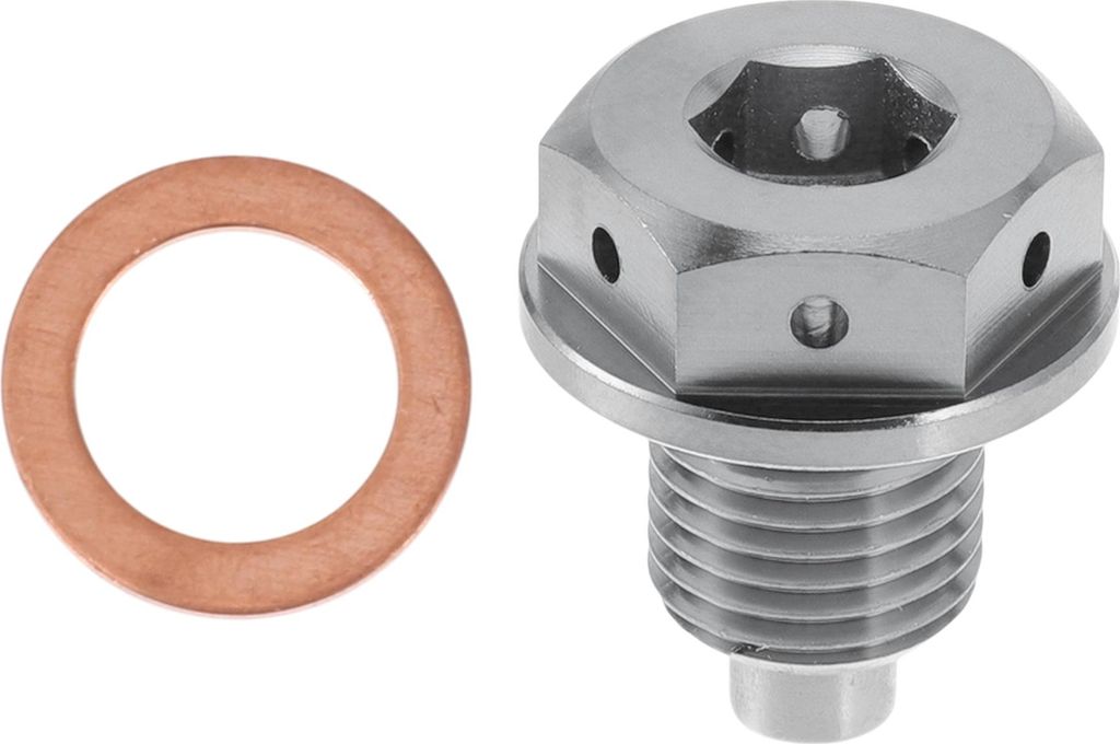 M12x1.25 4MM Magnetischer Ölablassstöpsel Titanlegierung Ölwanne Ablassschraube Mit 1 Kupferdichtung Silberton 1 Stück