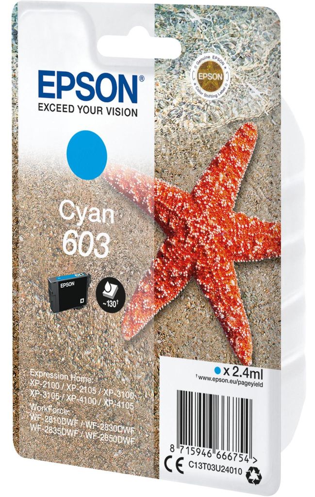 Epson Singlepack Cyan 603 Ink, Standardertrag, Cyan, 2,4 Produktbild 