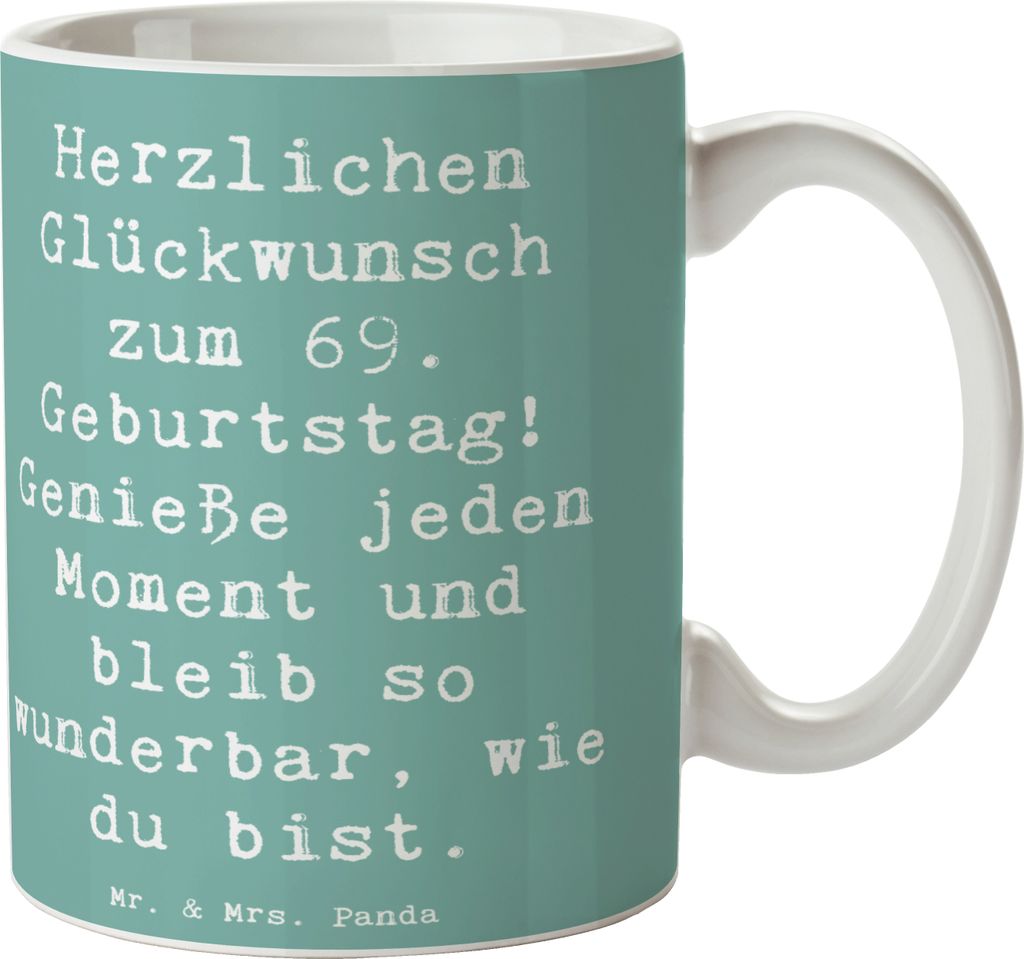 Mr. & Mrs. Panda haferl Spruch 69. Geburtstag Glückwünsche - Meeresbrise - Geschenk, Tasse, Happy Birthday, Feier, Teetasse, Becher, Geburtstagsk...