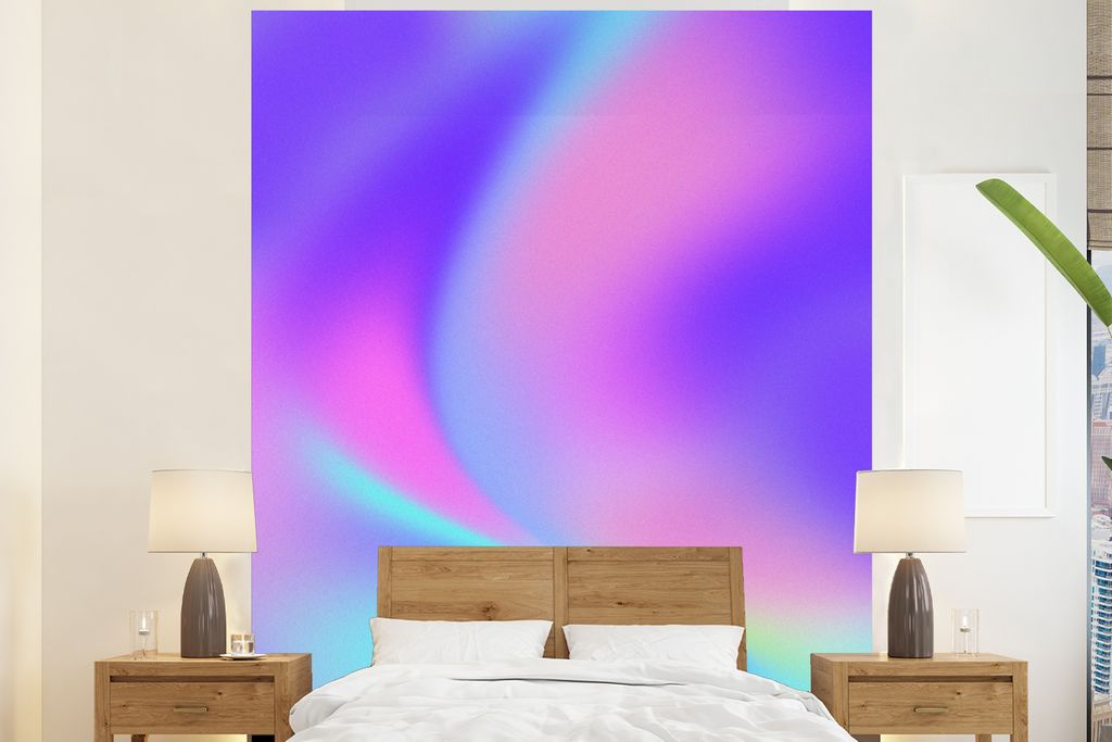 MuchoWow Fototapete für Wohnzimmer oder Schlafzimmer Wandtapete Vinyl Motivtapete Abstraktes Bild mit lila Geometrie - 195x240 cm - Gemusterte