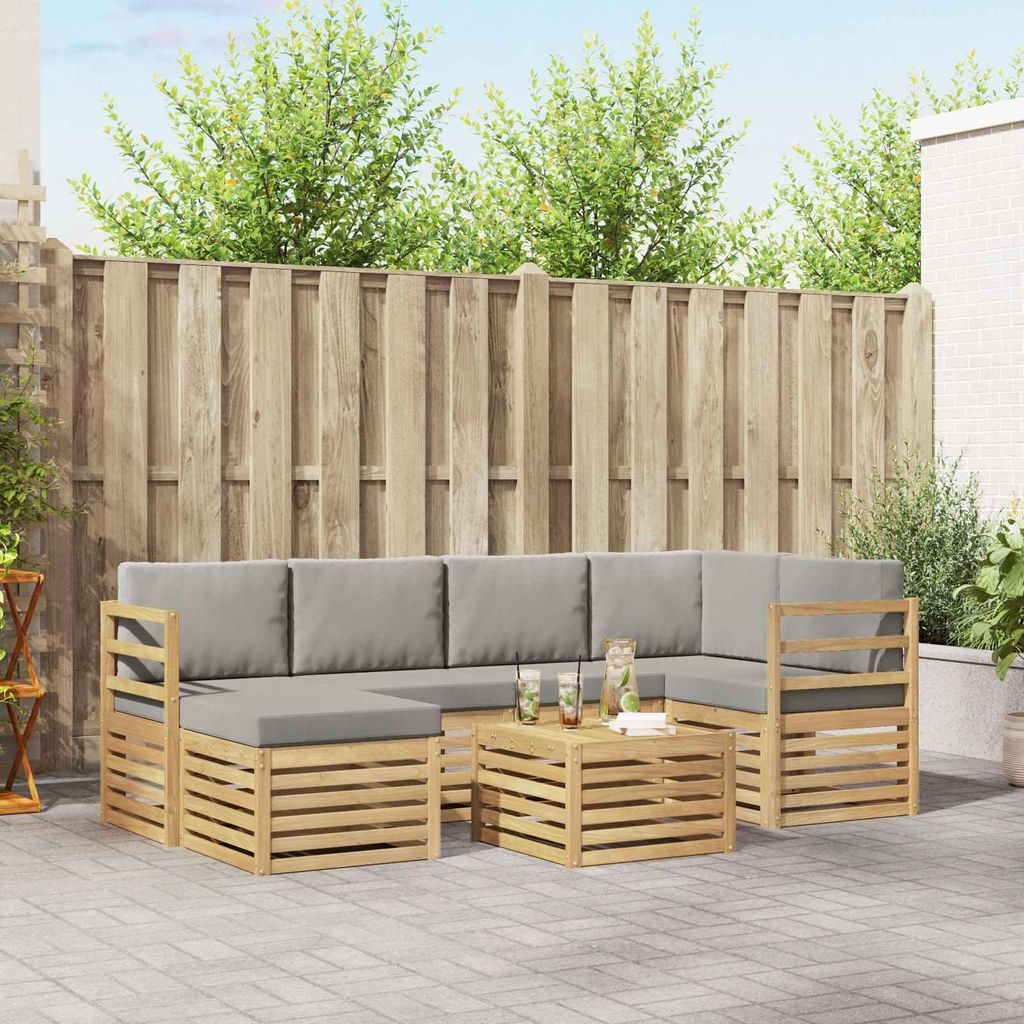 Möbel Outdoor-Sofagarnitur 7 pcs Weiß und Hellgrau PolyesterGartensofas - Gartensofas c4447