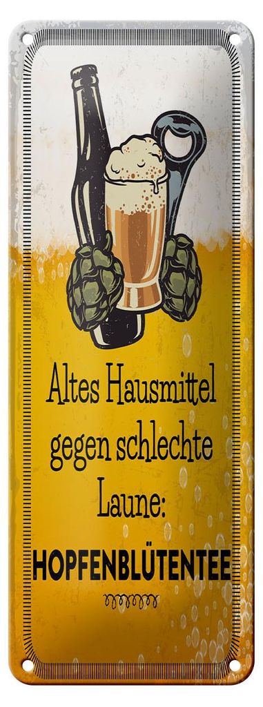 Blechschild  Altes Hausmittel Hopfenblütentee, 27 x 10 cm, Produktbild 