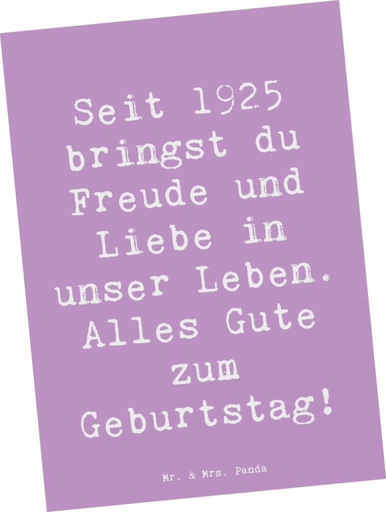Mr. & Mrs. Panda Postkarte Spruch 1925 Geburtstag Freude - Lavendeltraum - Geschenk, Glückwunsch, Postkarten, Vintage, Happy Birthday, Seit, tiefe...