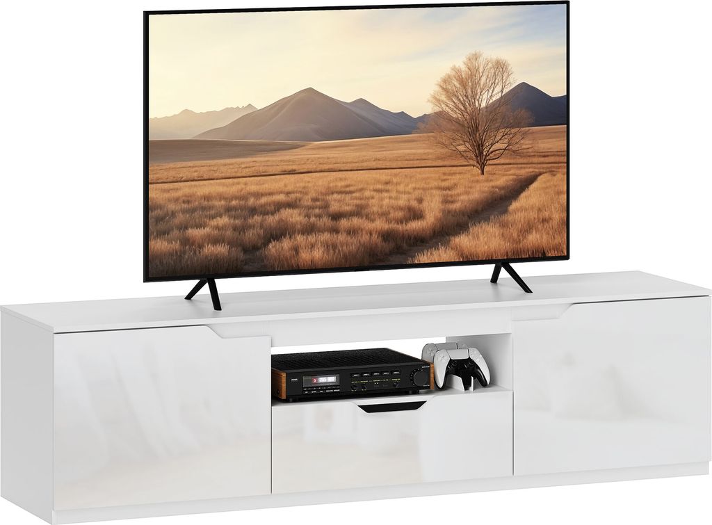 HOMCOM TV Schrank Lowboard mit 2 Türen, Schublade, 160 cm lang Fernsehtisch für Fernseher bis zu 65 Zoll, TV Board mit Kabelmanagement für Wohnz...