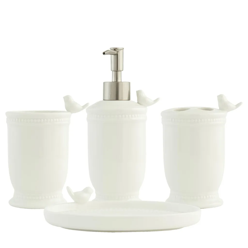 Set 4 Uccellini Bianchi Ceramica Clayre & Eef | Offerta Arredo Bagno