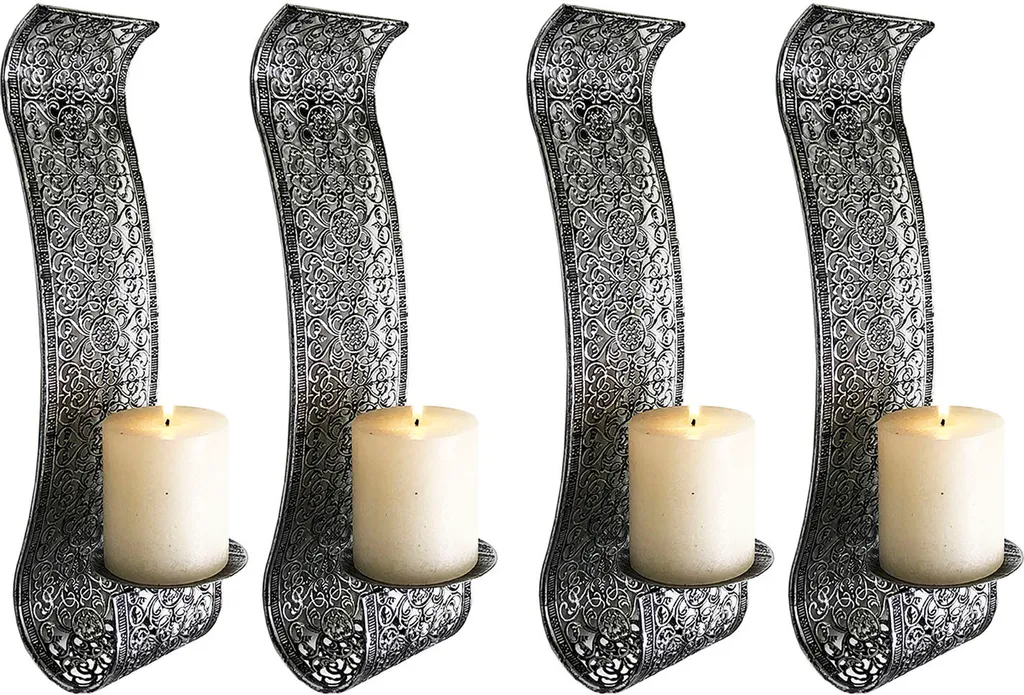 Lot de 4 bougeoirs muraux noirs en métal pour bougies de table chic