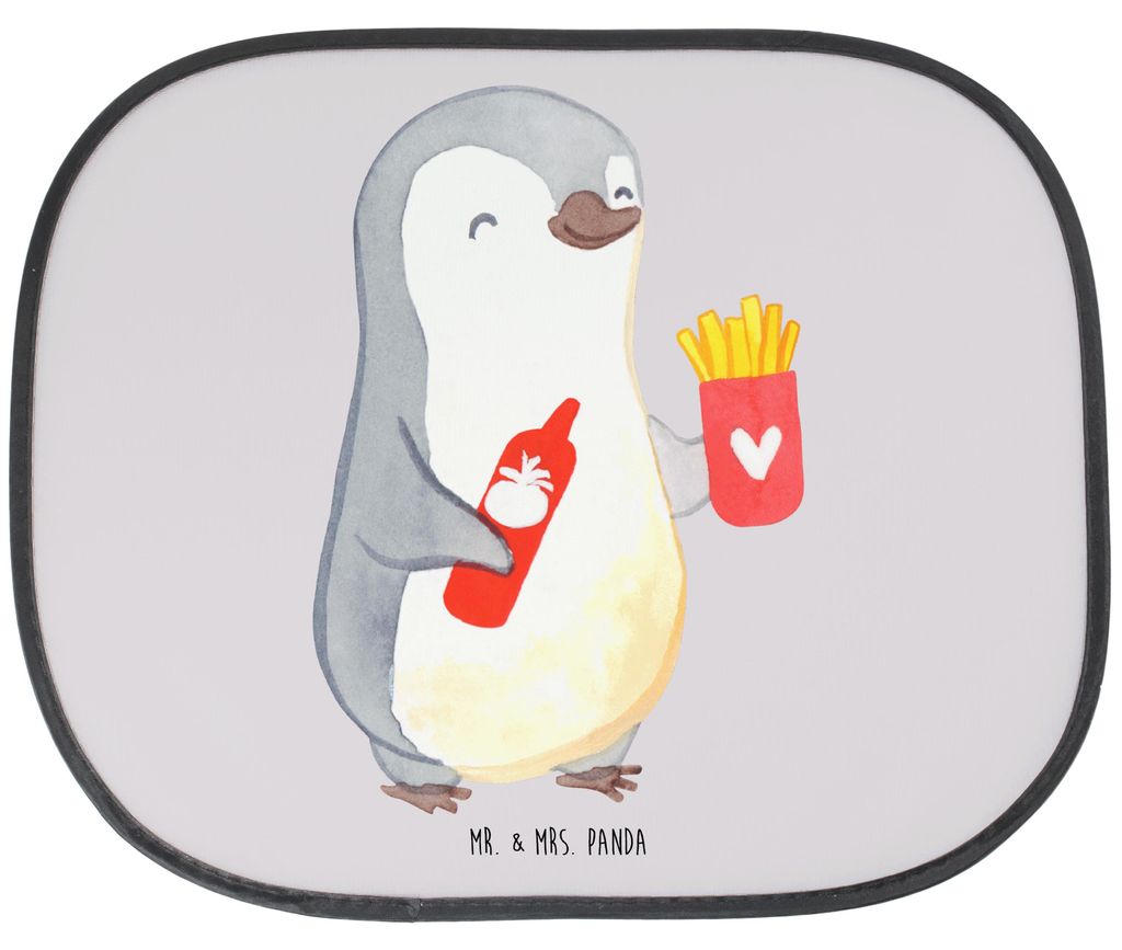 Mr. & Mrs. Panda Sonnenschutz für Autoscheiben Pinguin Pommes - Grau Pastell - Geschenk, Fenster Auto, Hochzeitstag, Freundin, Partner, Sonnenblen...