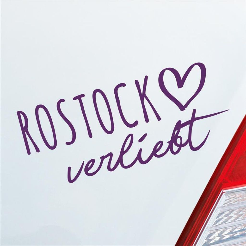 Auto Aufkleber Rostock verliebt Herz Stadt Heimat Liebe Car 19x8 cm Lila Sticker Heckscheibenaufkleber