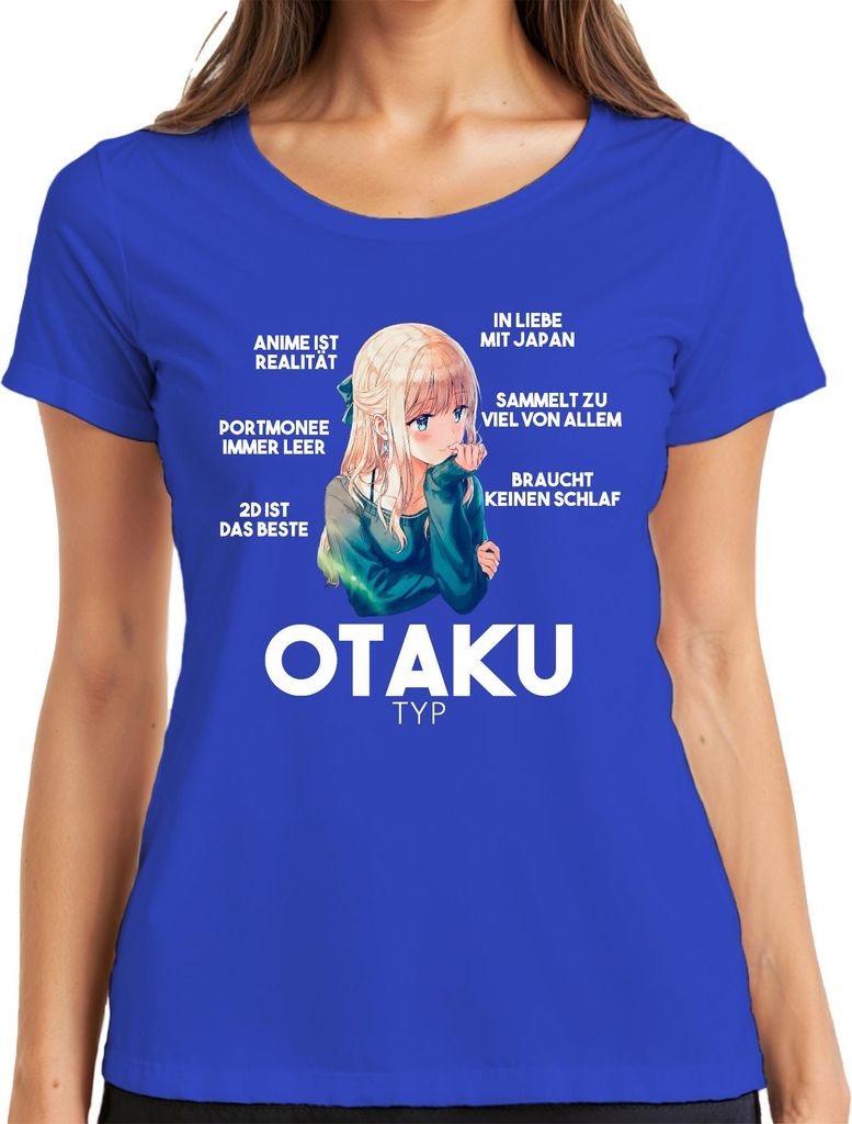 OTAKU TYP Anime ist Realität Portmonee immer leer Manga Japan Damen T-Shirt, Blau, XL
