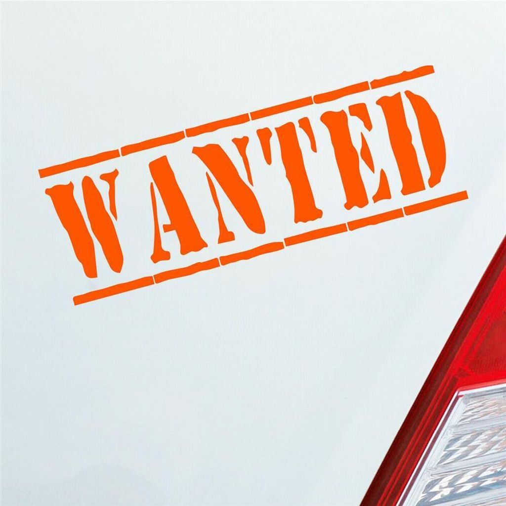 Auto Aufkleber WANTED Gesucht Lustig Tuning 19,5x7 cm Orange Sticker Heckscheibenaufkleber
