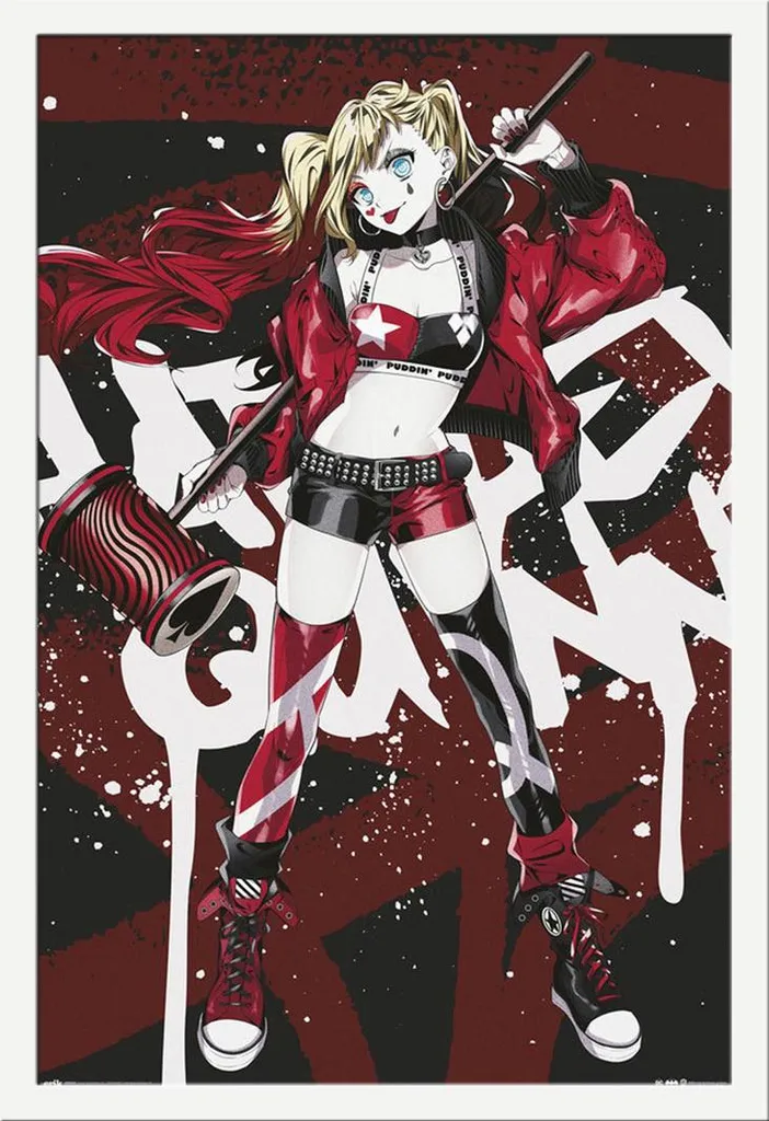 DC Comic - Poster - Harley Quinn Graffiti + cornice rimovibile, Shinsuke® Maxi MDF bianco, vetro acrilico