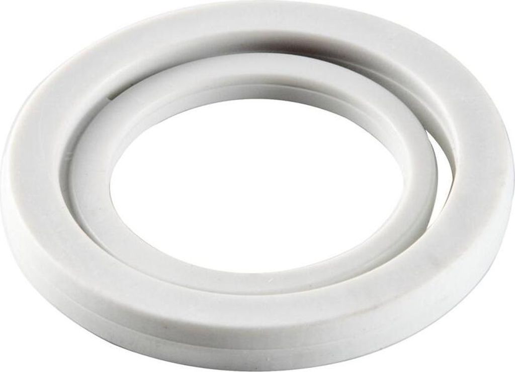 A white gasket or seal is shown against a white background.