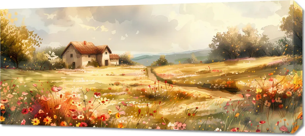 Tableau Décoratif Maison Idyllique 90x40 cm - Décoration Murale Nature