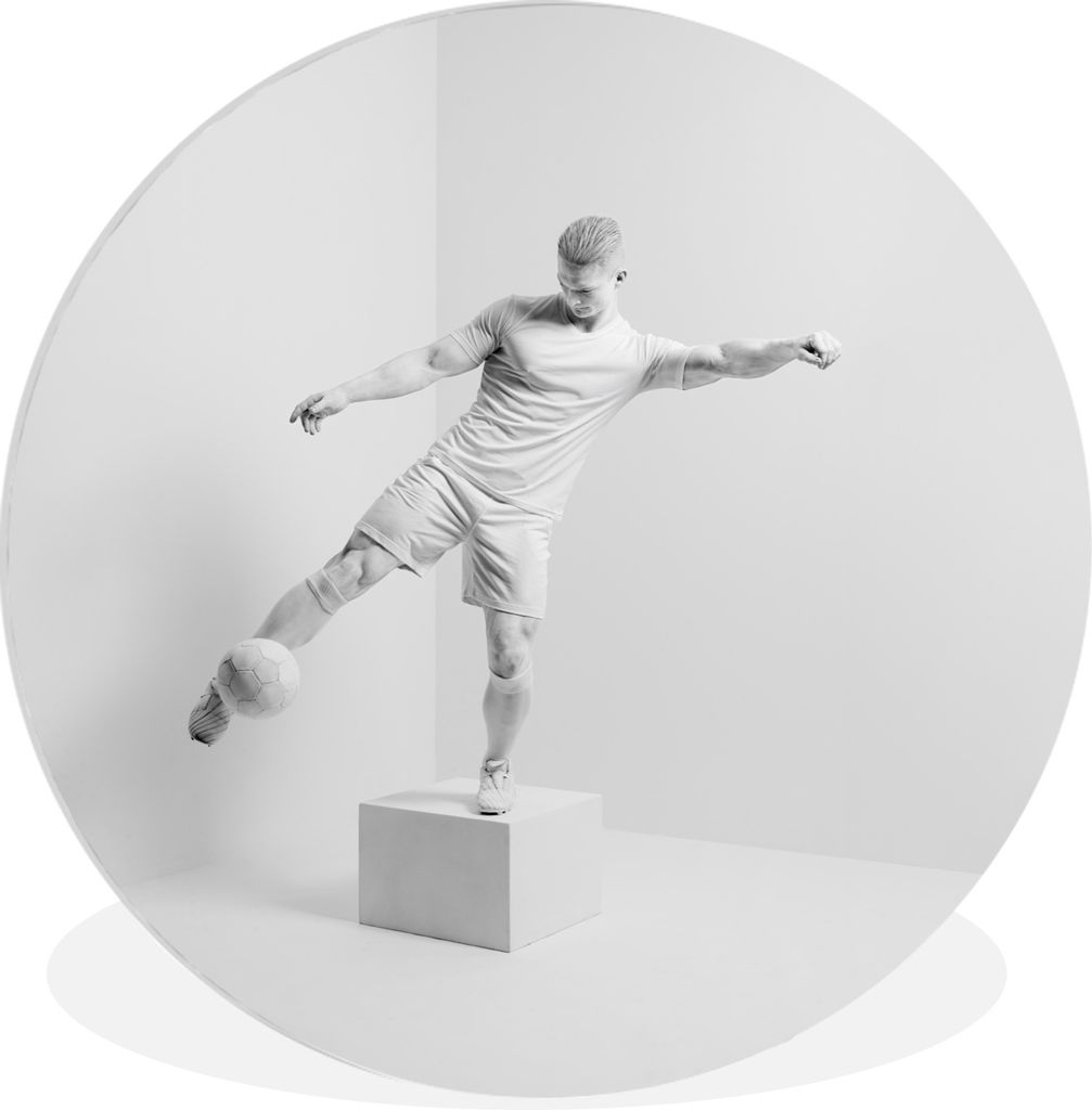 MuchoWow Rundes Wandbild - Runde Bilder Statue eines Fußball spielenden Jungen Ø 90 cm Kreis Wanddekoration Kunststoff - Wandkreis - Wandschmuc...