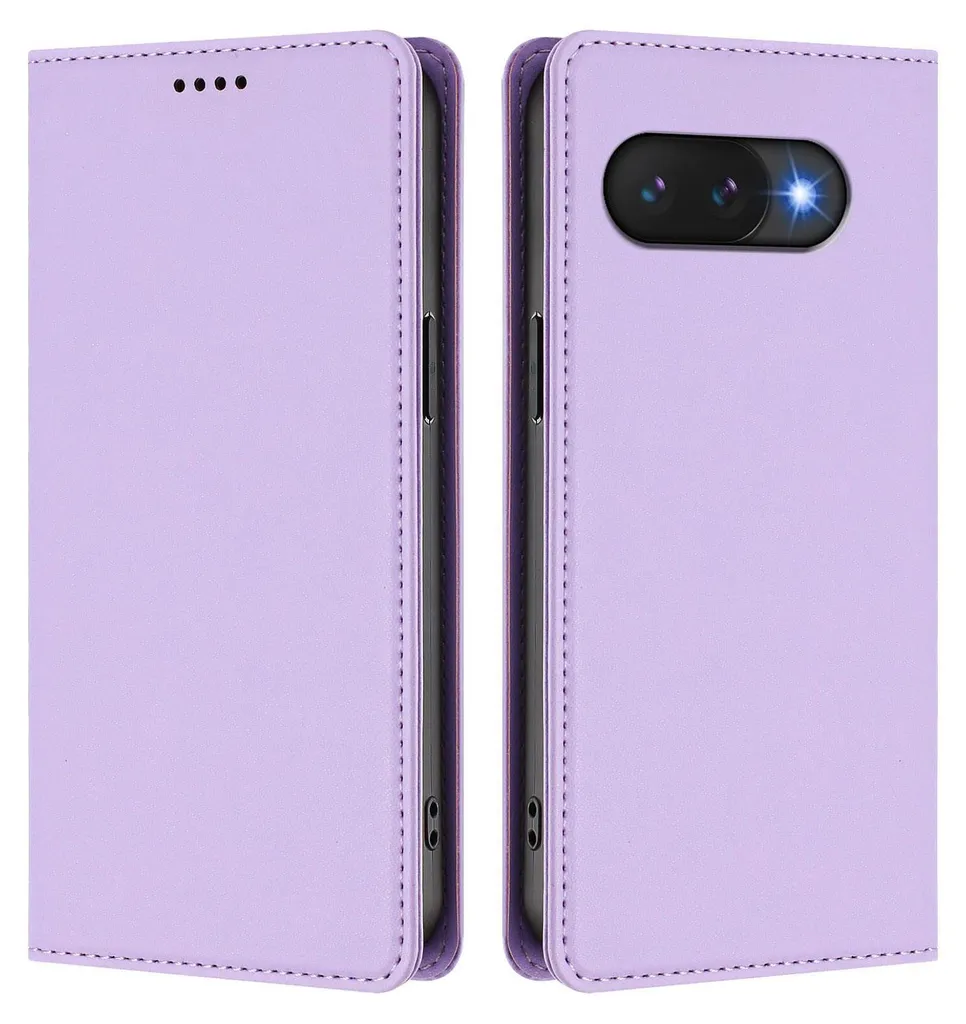 Custodia Google Pixel 9A in Pelle Magnetica Viola Chiaro Flip Cover