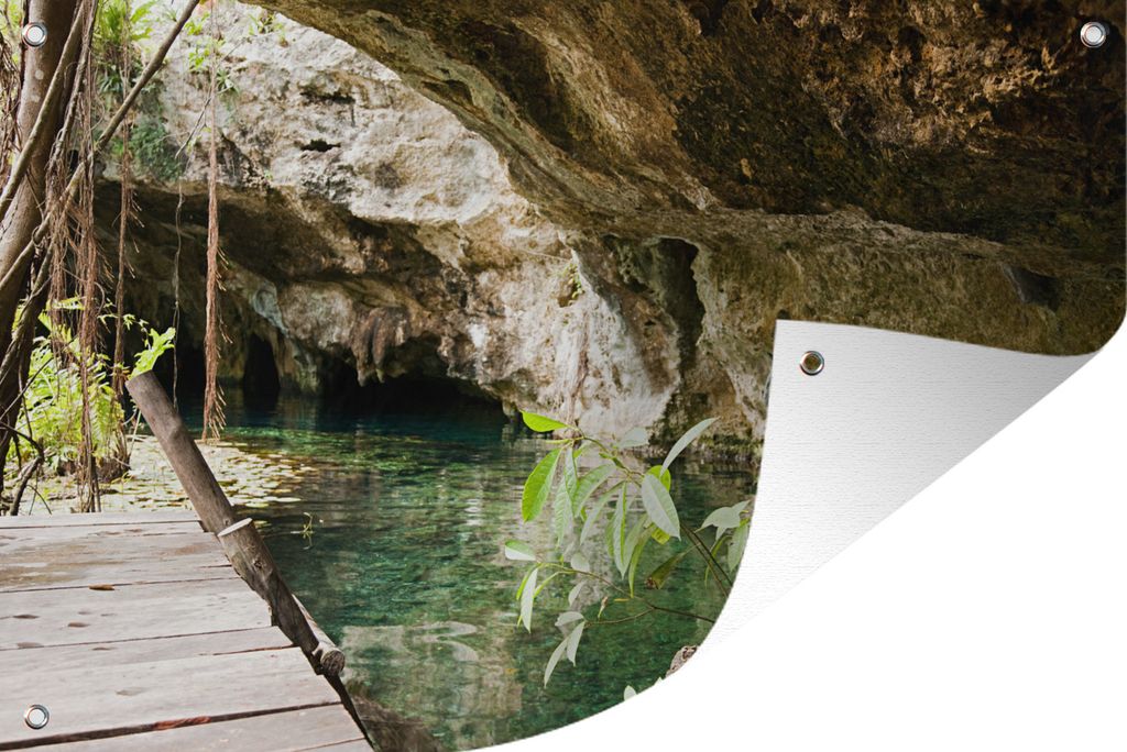 MuchoWow 90x60 cm Outdoor-Poster Gartendeko Sichtschutz Garten Poster für den Garten See inmitten von Höhlen bei Quintana Roo in Mexiko