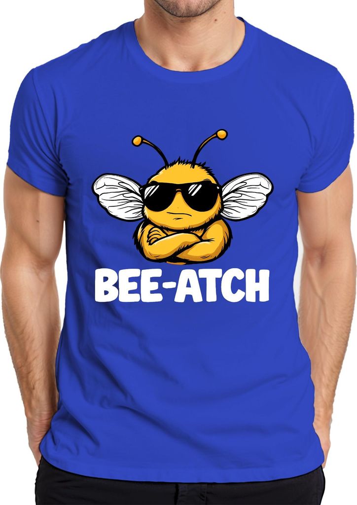 BEE-ATCH Biene Sonnenbrille Cartoon Bossbiene lustig Geschenk Herren T-Shirt, Blau, XL