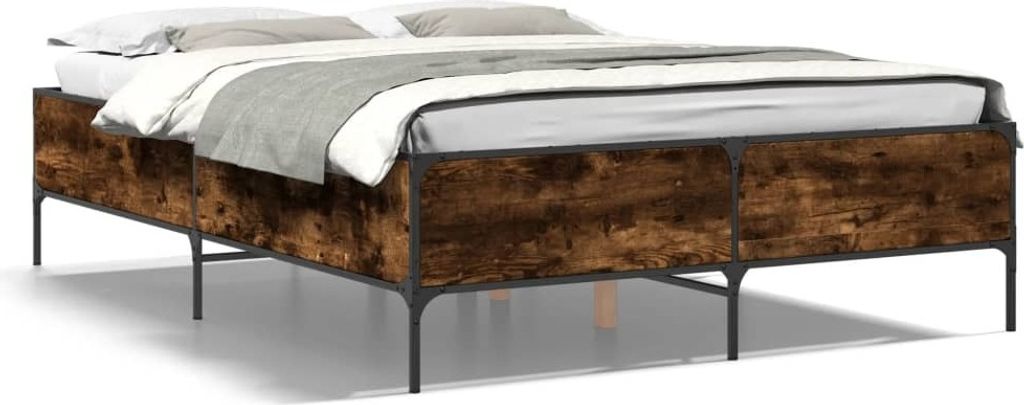 Maison Exclusive - Bettgestell Räuchereiche 160x200 cm Holzwerkstoff und Metall