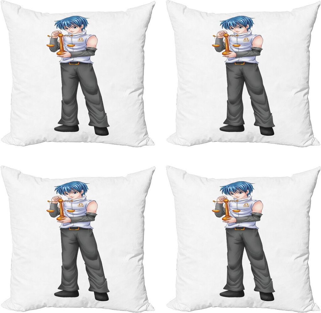 ABAKUHAUS Anime Kissenbezug Set (4 Stück), Sternzeichen Waage Boy, Moderner Doppelseitiger Digitaldruck, 60 cm x 60 cm, Mehrfarbig